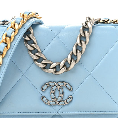 Chanel Lambskin Quilted Chanel 19 Wallet On Chain WOC Light Blue 9 of 15