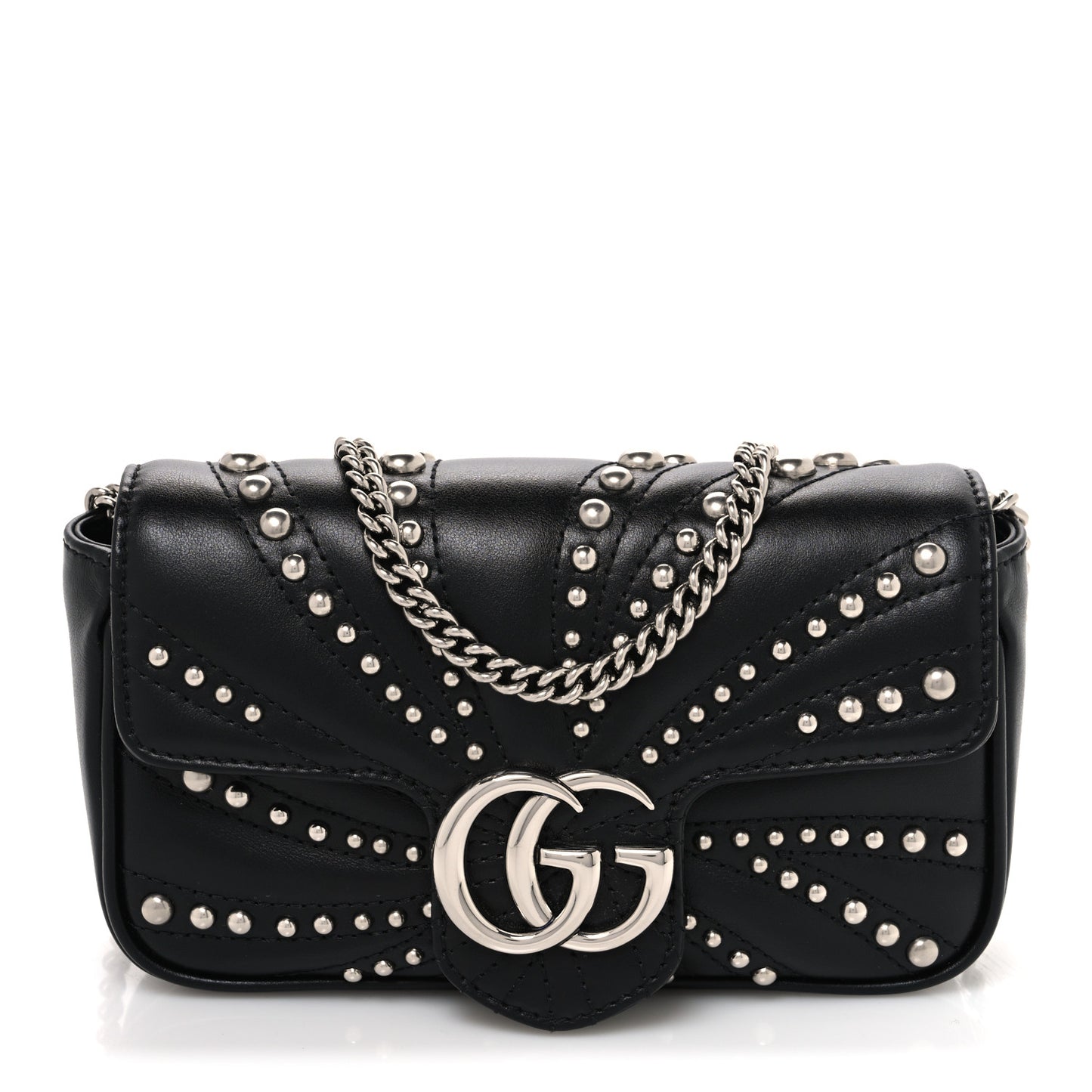 Calfskin Matelasse Studded Super Mini GG Marmont Shoulder Bag Black