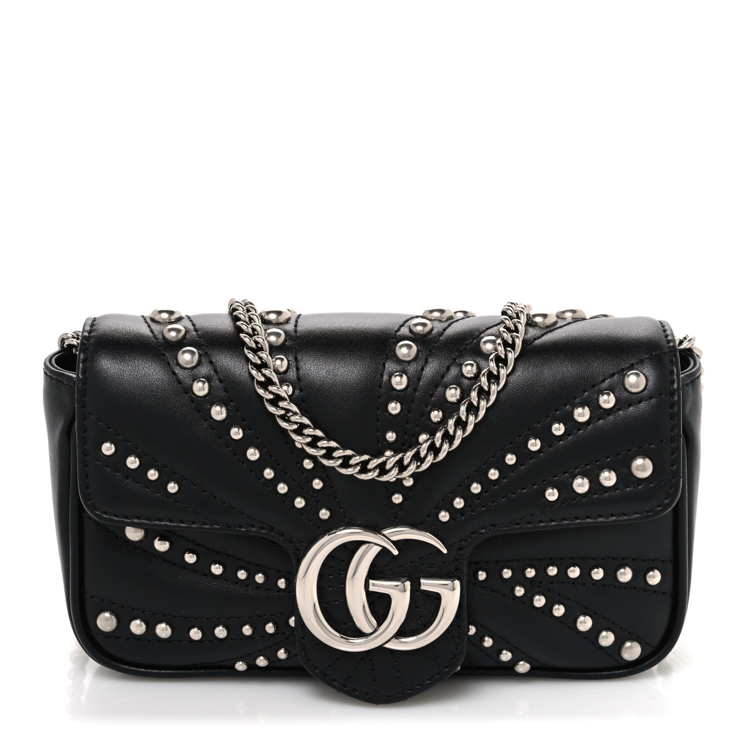 Gucci Calfskin Matelasse Studded Super Mini GG Marmont Shoulder Bag Black 1 of 10