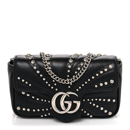 Gucci Calfskin Matelasse Studded Super Mini GG Marmont Shoulder Bag Black 1 of 10