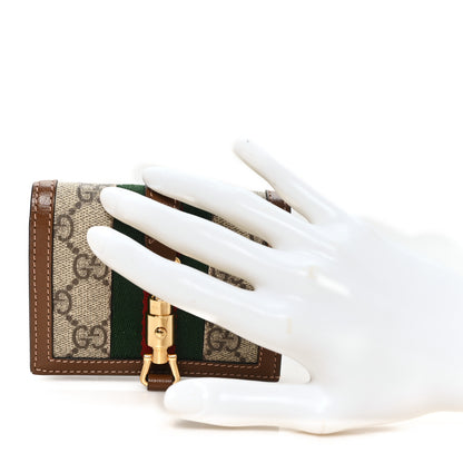 Gucci GG Supreme Monogram Textured Calfskin Web Jackie 1961 Card Case Beige Ebony Brown Sugar 2 of 7