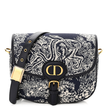 Christian Dior Canvas Toile de Jouy Reverse Embroidered Medium Bobby Flap Blue 1 of 9