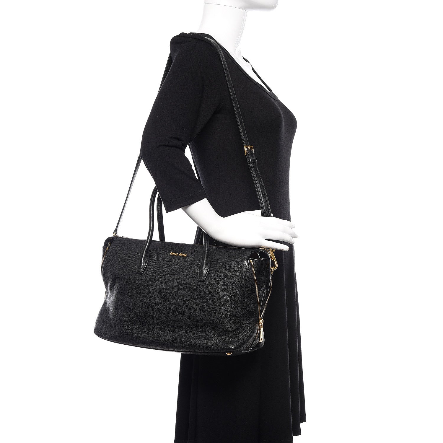 Miu Miu Goatskin Madras Zip Tote Black 2 of 10