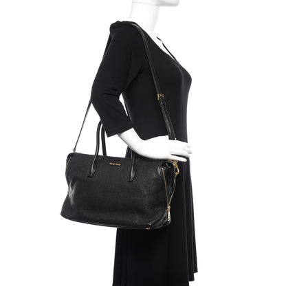 Miu Miu Goatskin Madras Zip Tote Black 2 of 10