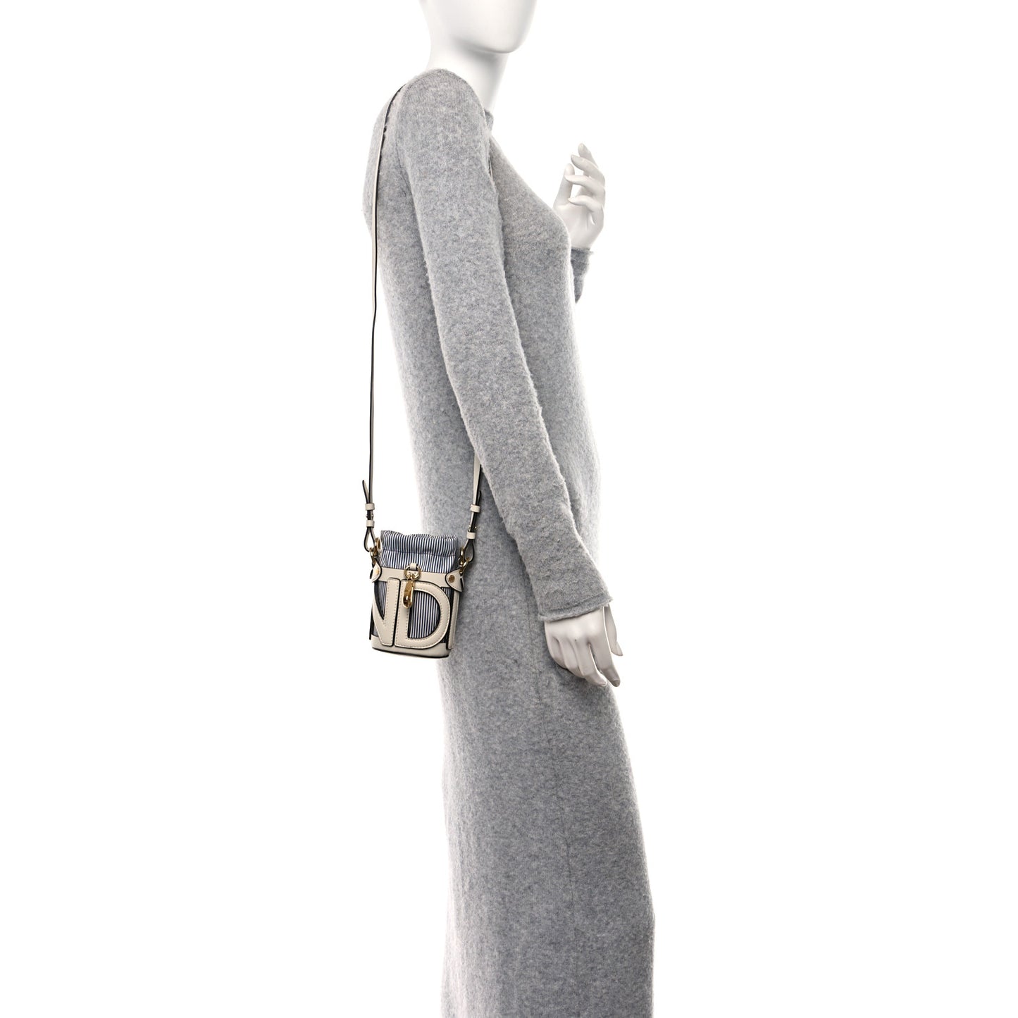 Nylon Vitello King Logo Nano Step Out Bucket Bag White Blue