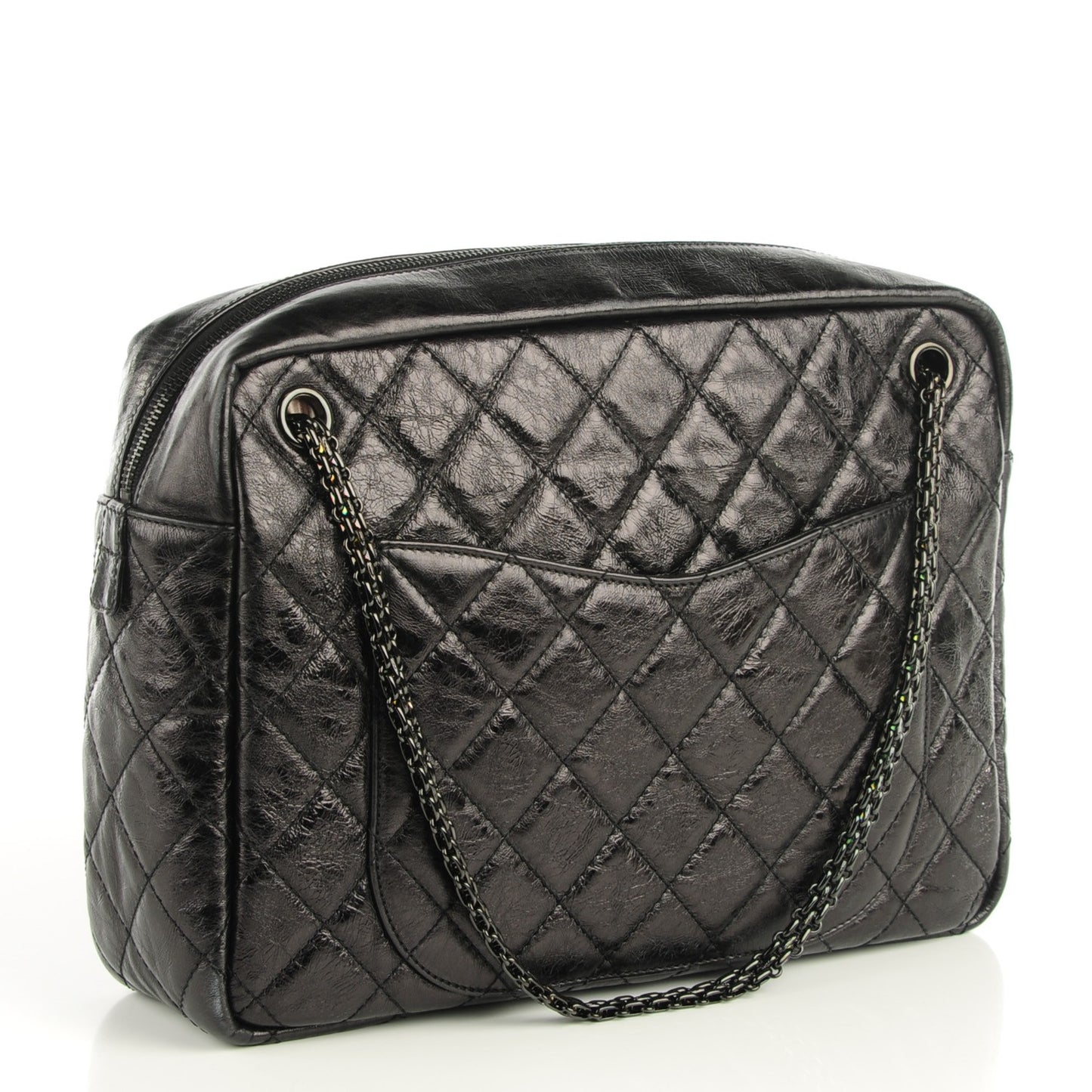 Metallic Aged Calfskin Quilted Large Reissue Camera Case Black