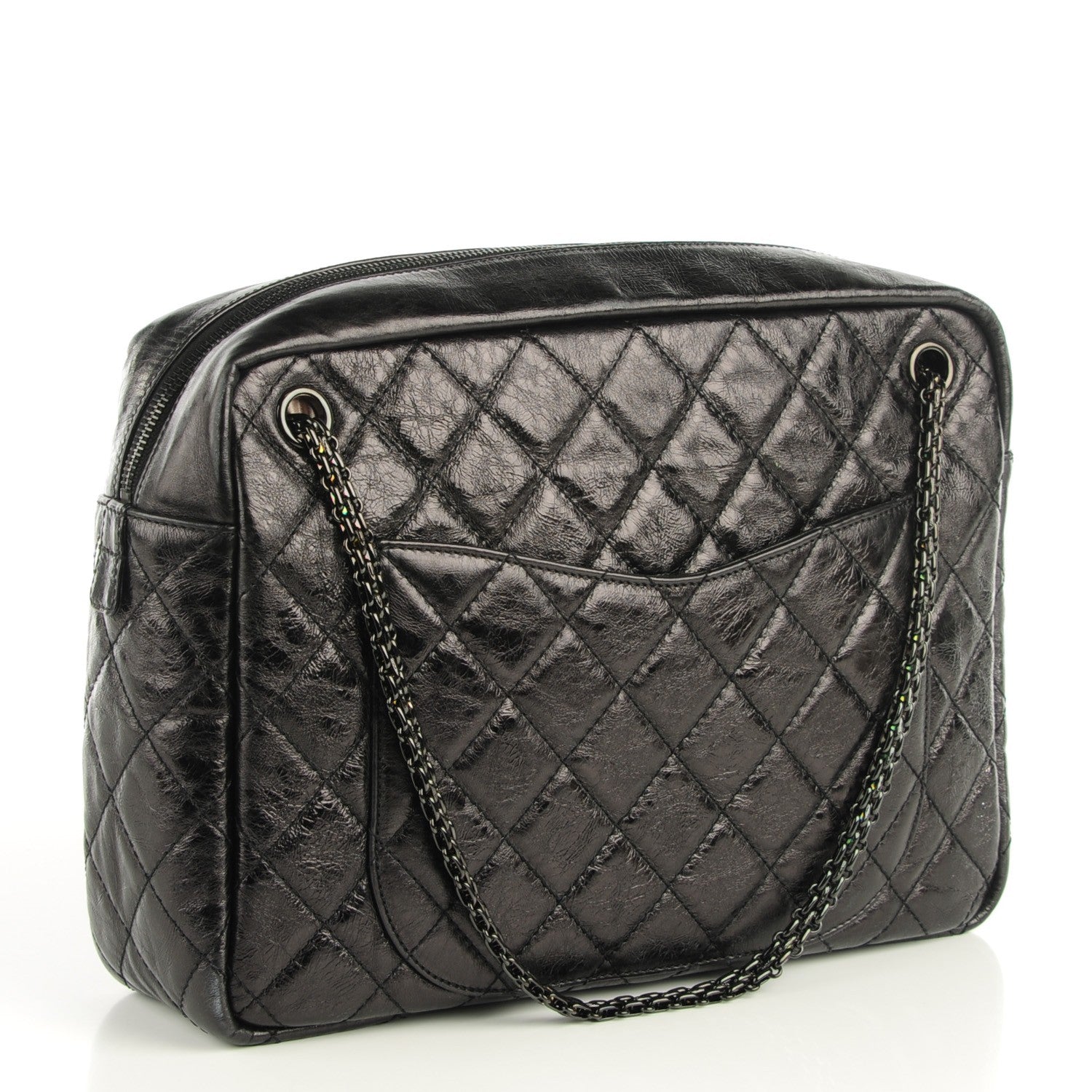 Chanel Metallic Aged Calfskin Quilted Large Reissue Camera Case Black 3 of 7
