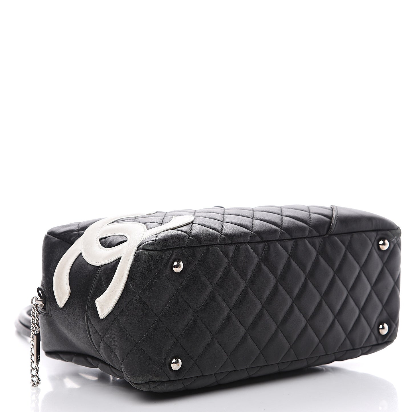Calfskin Quilted Large Cambon Bowler Black White