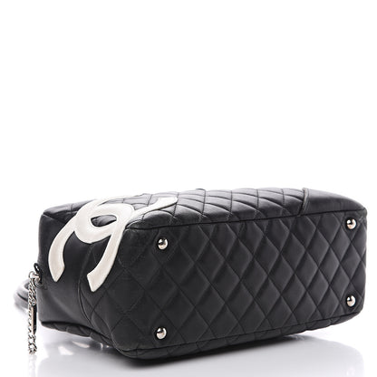 Chanel Calfskin Quilted Large Cambon Bowler Black White 3 of 17