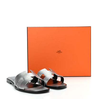 Hermes Metallic Epsom Oran Sandals 37 Gris Argente 10 of 10
