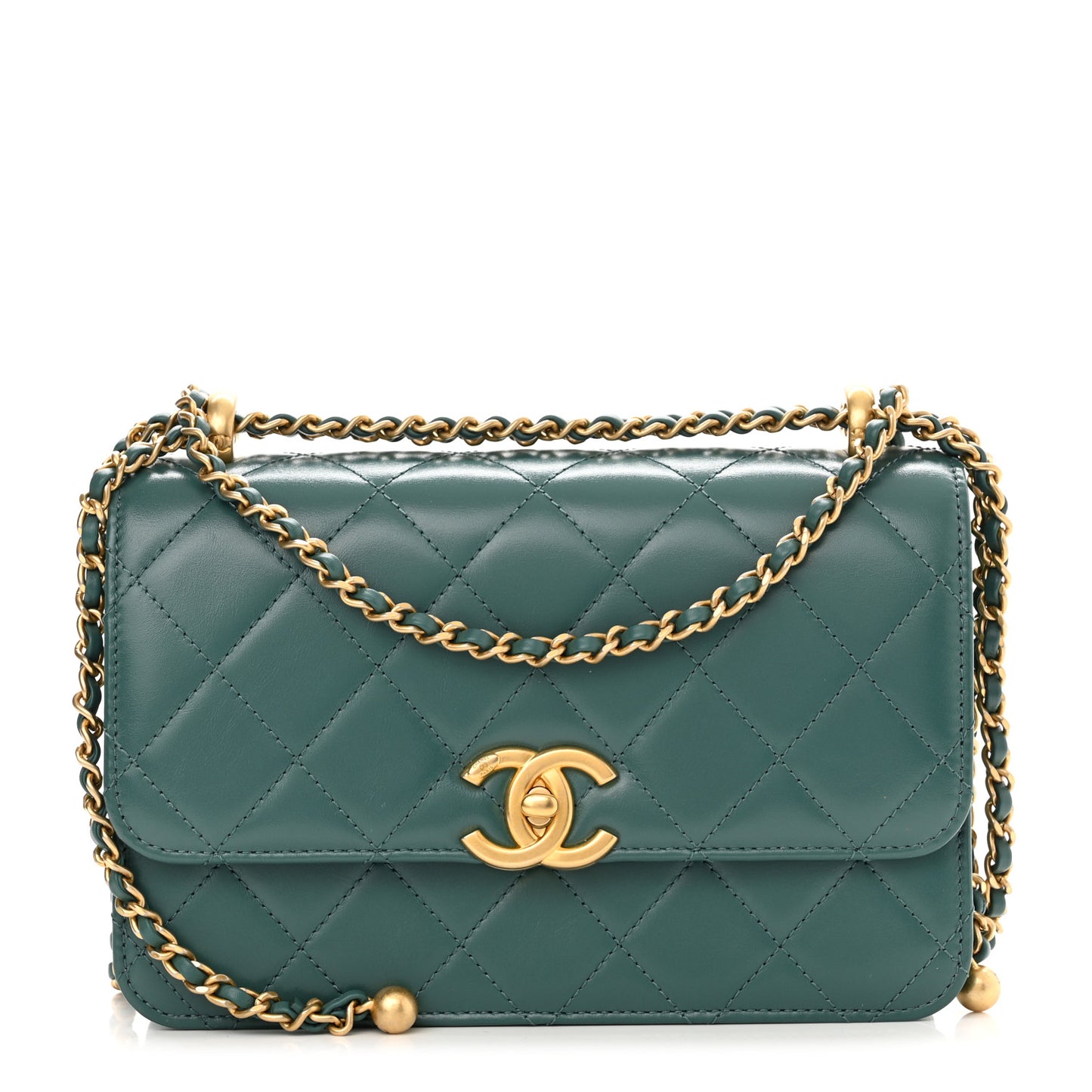 Calfskin Quilted Perfect Fit Flap Green