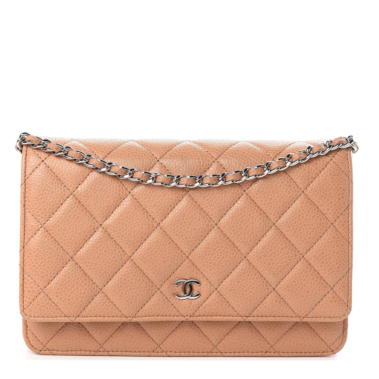 Caviar Quilted Wallet On Chain WOC Beige