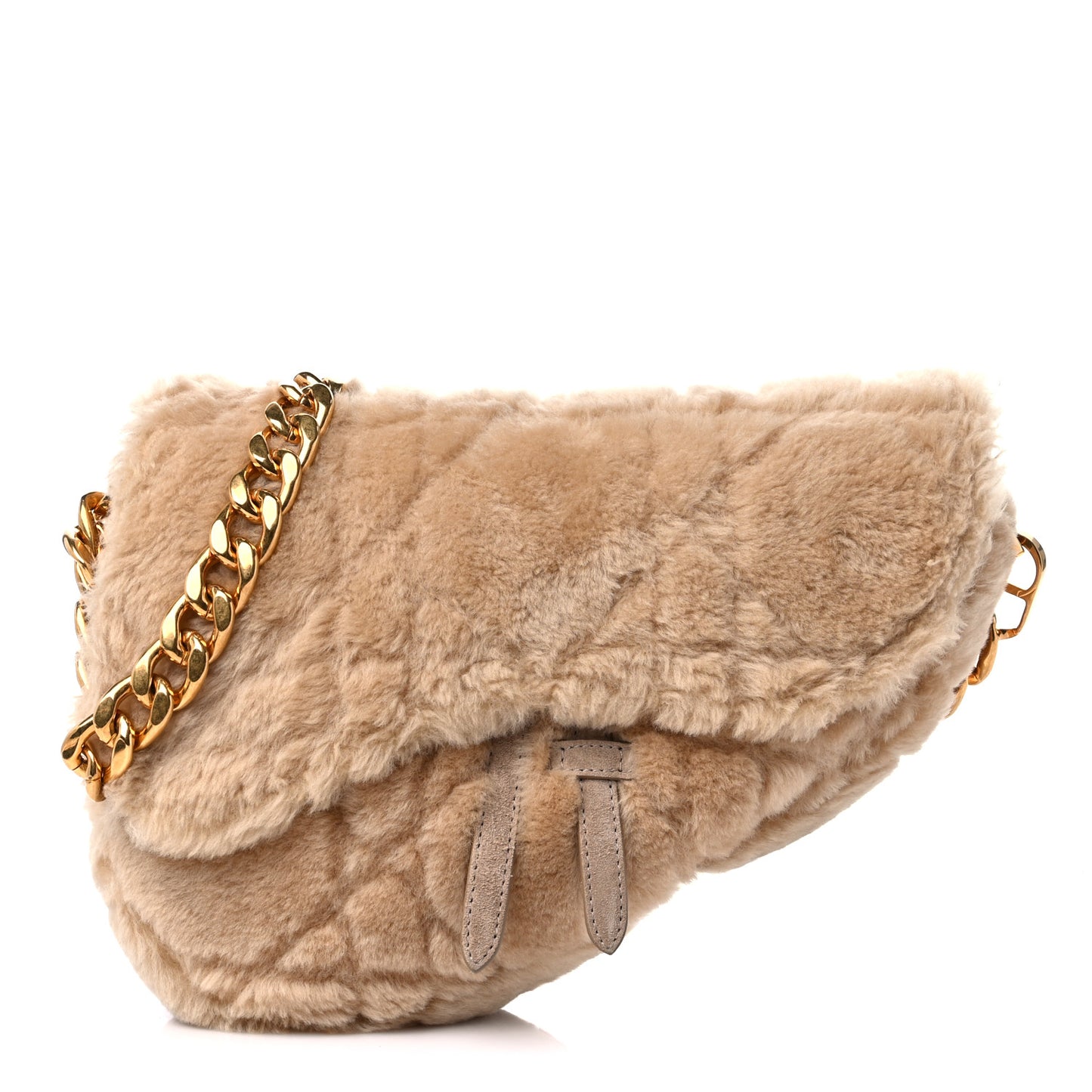 X ERL VENICE Shearling Cannage Saddle Bag Natural
