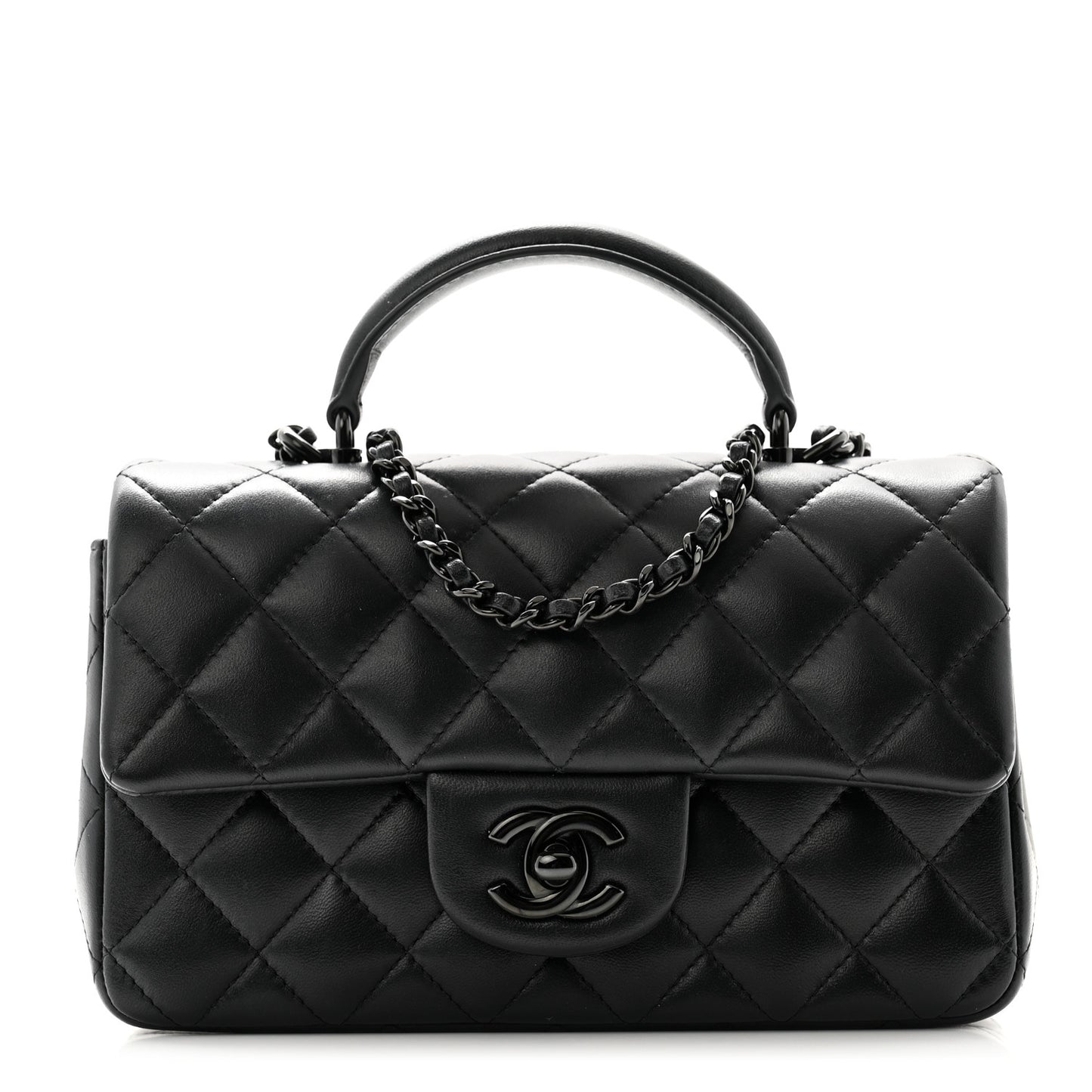 Lambskin Quilted Mini Top Handle Rectangular Flap So Black