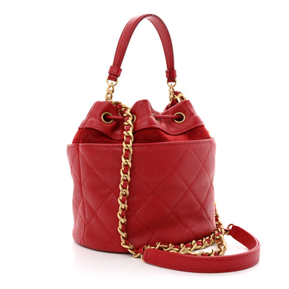 Chanel Caviar Suede Quilted Drawstring Bucket Bag Dark Red 3 of 10