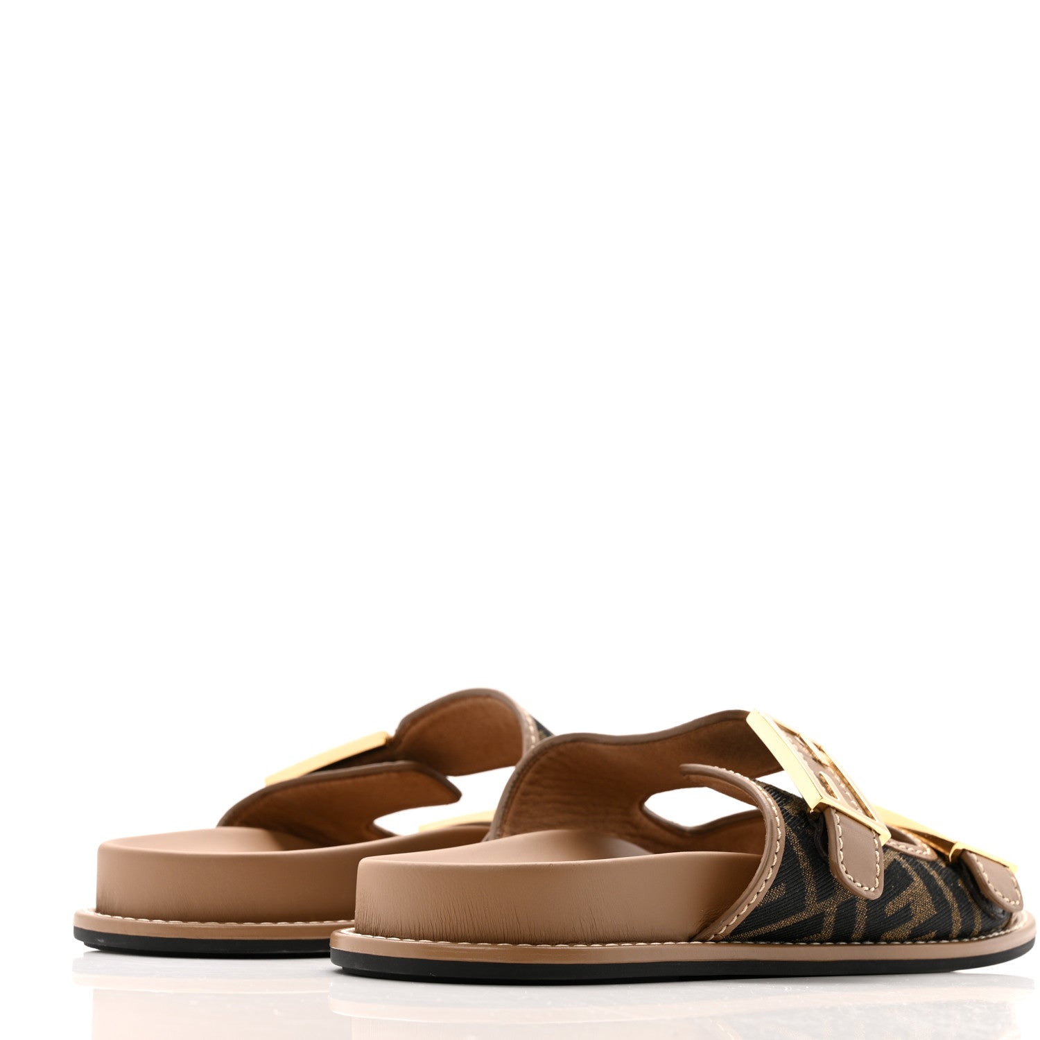 Fendi Fabric Jacquard Nappa FF Womens Fendi Feel Buckled Slide Sandals 40 Tobacco Black Miele Scuro 5 of 8