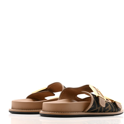 Fendi Fabric Jacquard Nappa FF Womens Fendi Feel Buckled Slide Sandals 40 Tobacco Black Miele Scuro 5 of 8