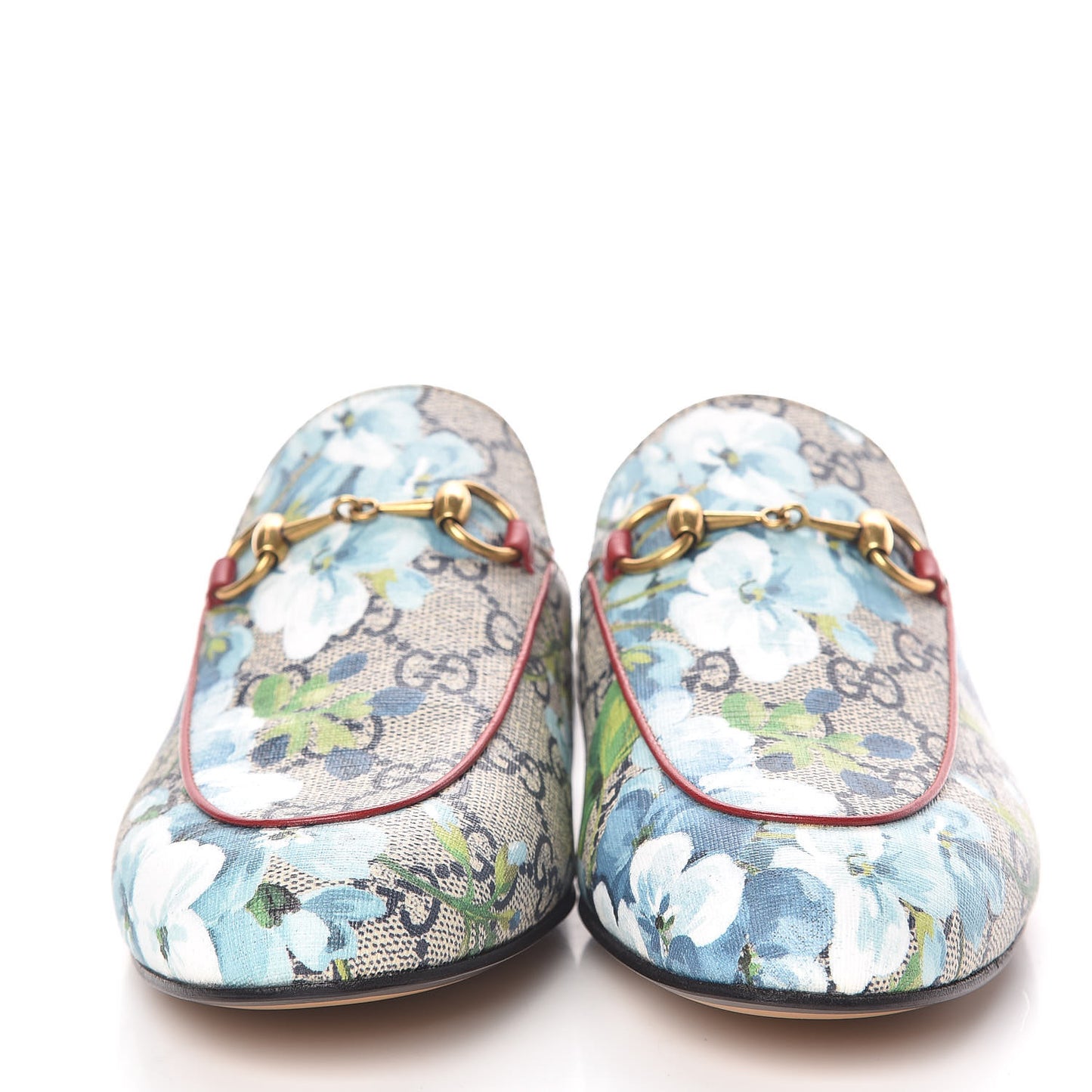 GG Supreme Monogram Blooms Womens Princetown Slippers 37 Beige Blue Navy Hibiscus Red