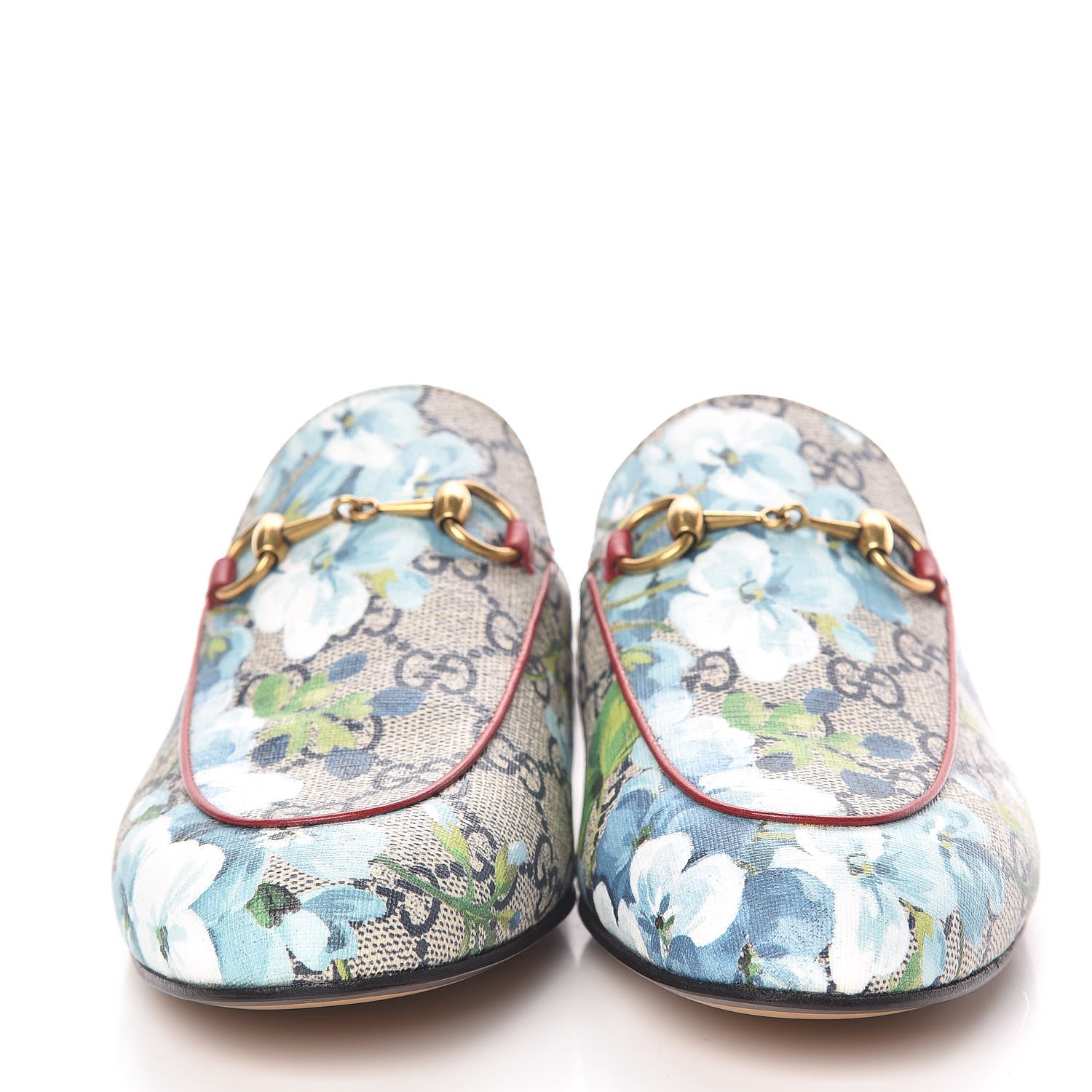 Gucci GG Supreme Monogram Blooms Womens Princetown Slippers 37 Beige Blue Navy Hibiscus Red 2 of 11