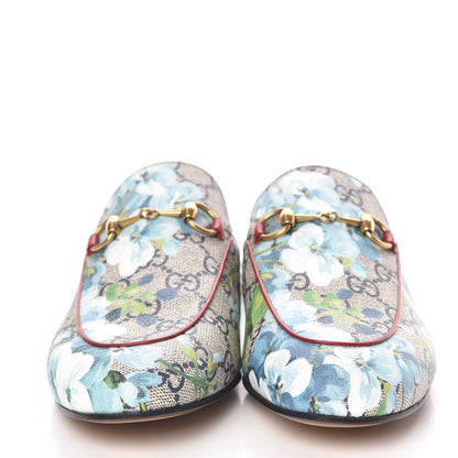 Gucci GG Supreme Monogram Blooms Womens Princetown Slippers 37 Beige Blue Navy Hibiscus Red 2 of 11