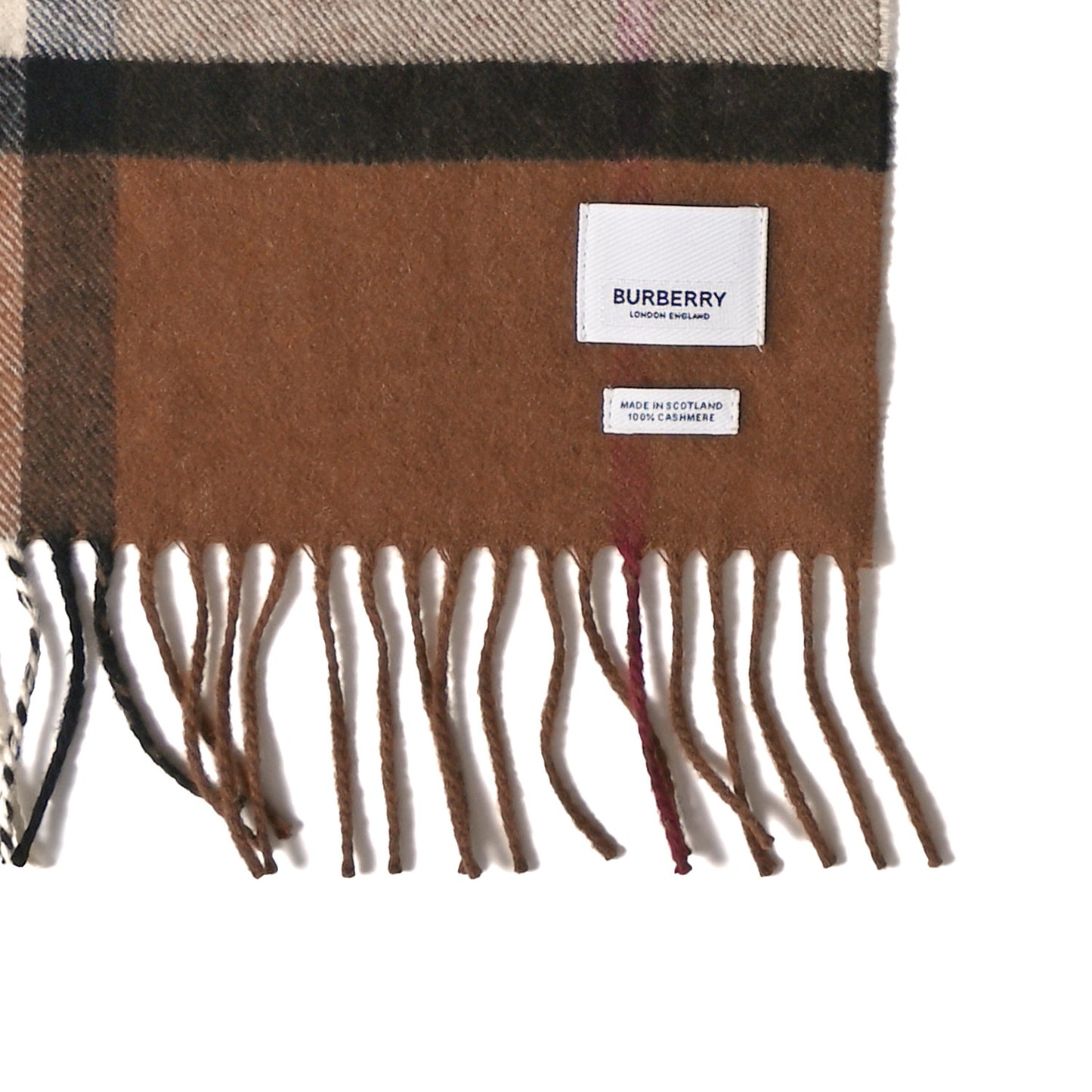 Cashmere Giant Check Fringe Scarf Birch Brown