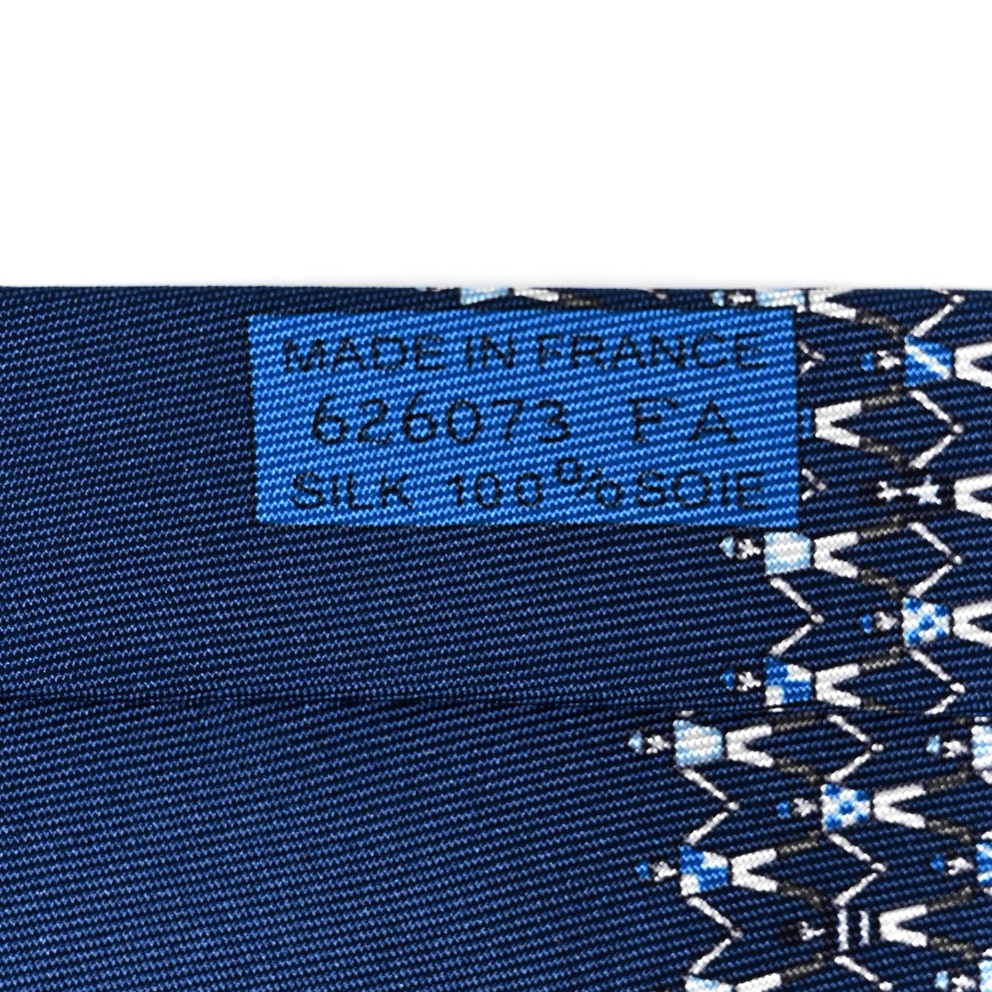 Printed Silk Mens Jockey Neck Tie Marine Clair