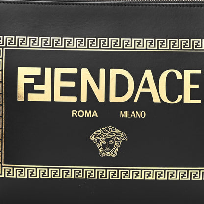 Fendi X VERSACE Vitello Grace Fendace FF Baroque Logo Large Flat Pouch Black 7 of 9