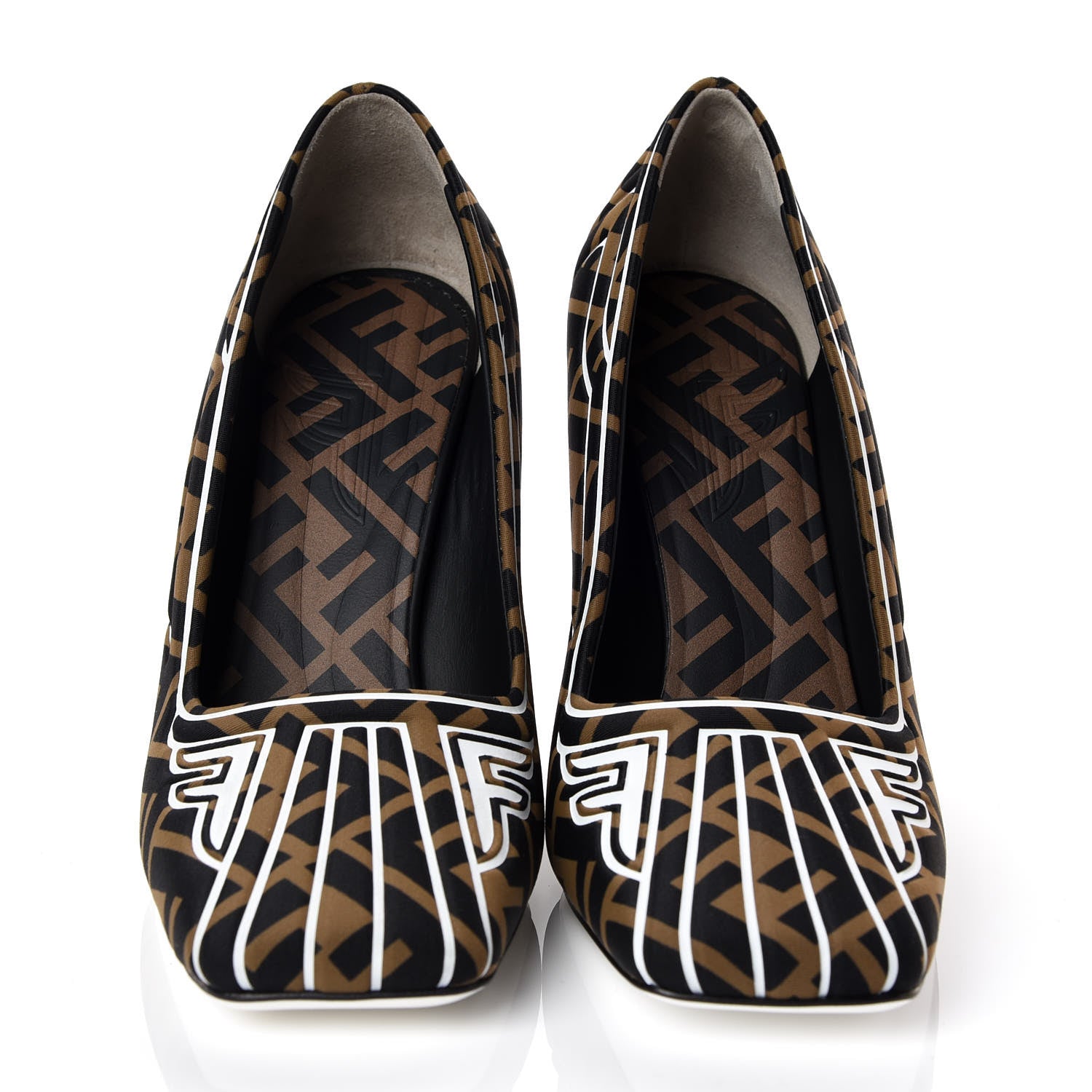 Fendi Lycra Film FF FFreedom Decollete Pumps 38 Tobacco Moro White 2 of 8