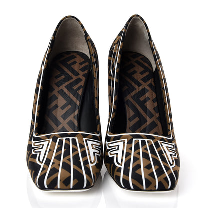 Fendi Lycra Film FF FFreedom Decollete Pumps 38 Tobacco Moro White 2 of 8