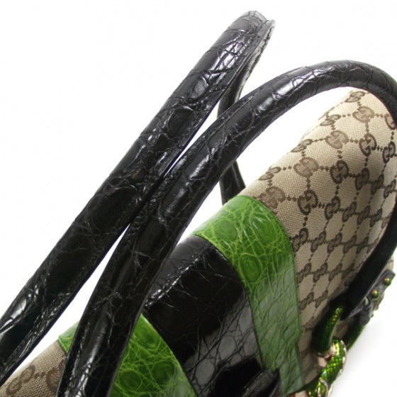 Crocodile Web Monogram Tom Ford Dragon Tote Dark Brown Green
