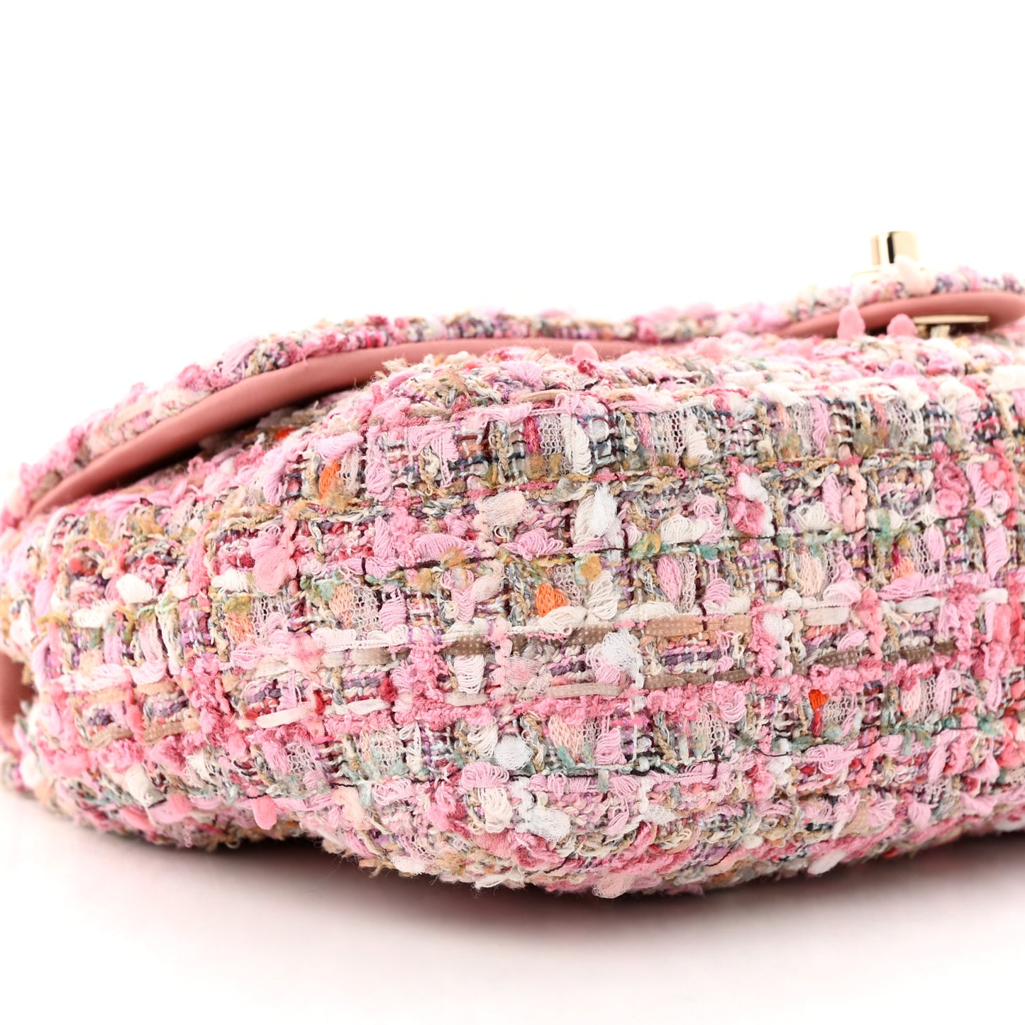 Tweed Medium Pearl Handle Flap Pink Beige Orange Ecru
