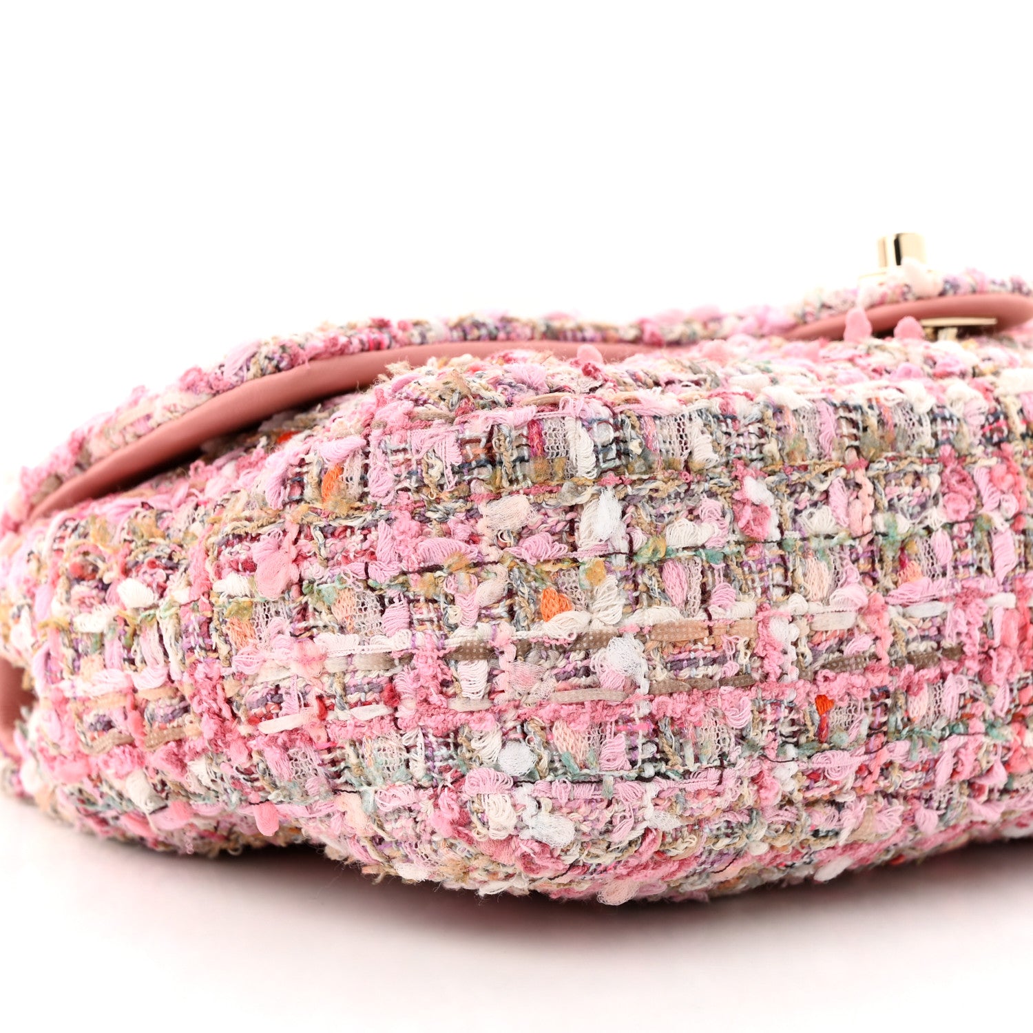 Chanel Tweed Medium Pearl Handle Flap Pink Beige Orange Ecru 9 of 10
