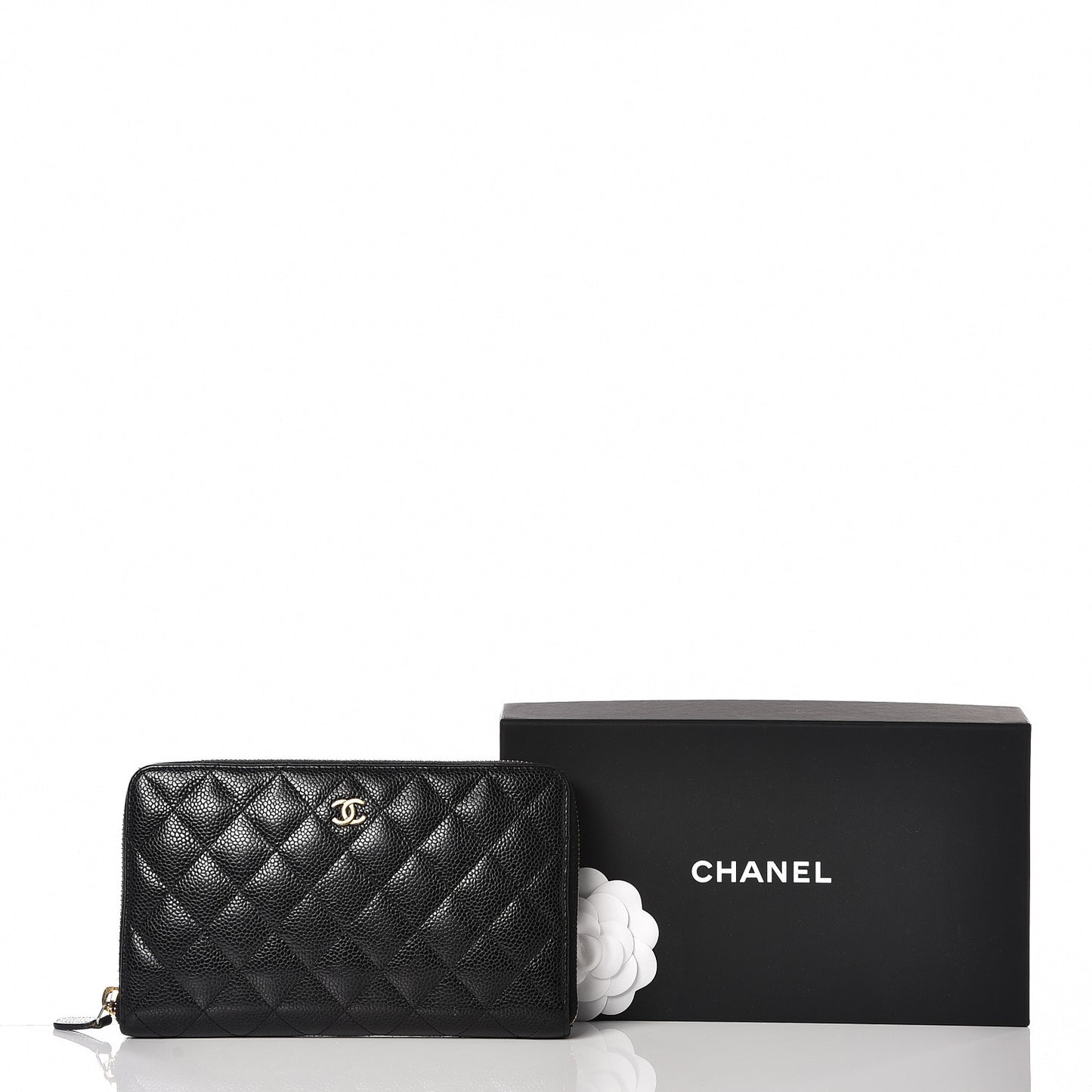 Caviar Quilted Large Zip Around Organizer Wallet Black
