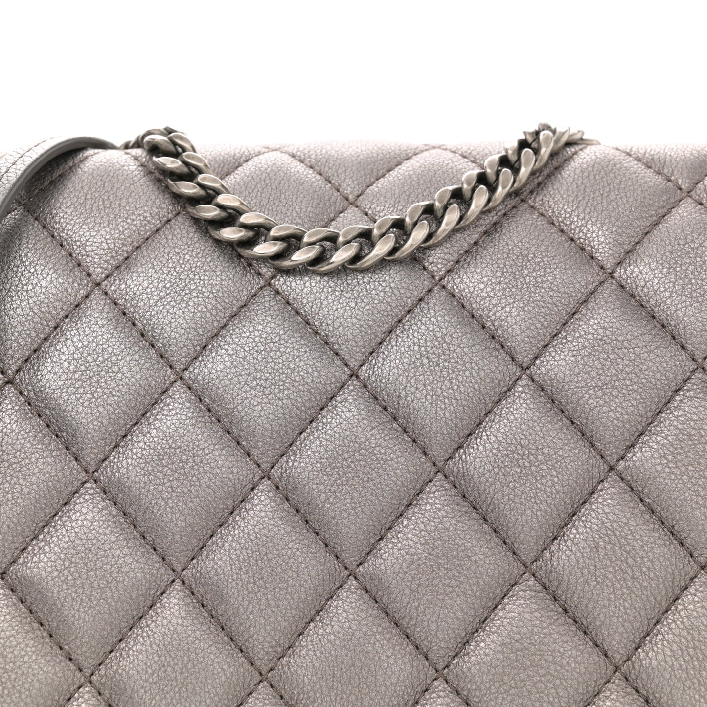 Metallic Calfskin Quilted Casual Pocket Messenger Flap Silver
