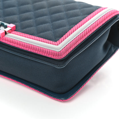 Chanel Canvas Quilted Medium Fluo Boy Flap Dark Navy Fuchsia Grey 10 of 10