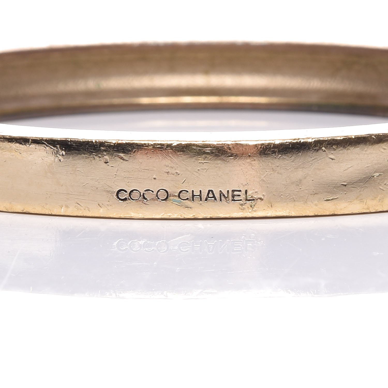Chanel Metal French Quote Bangle Gold 4 of 6