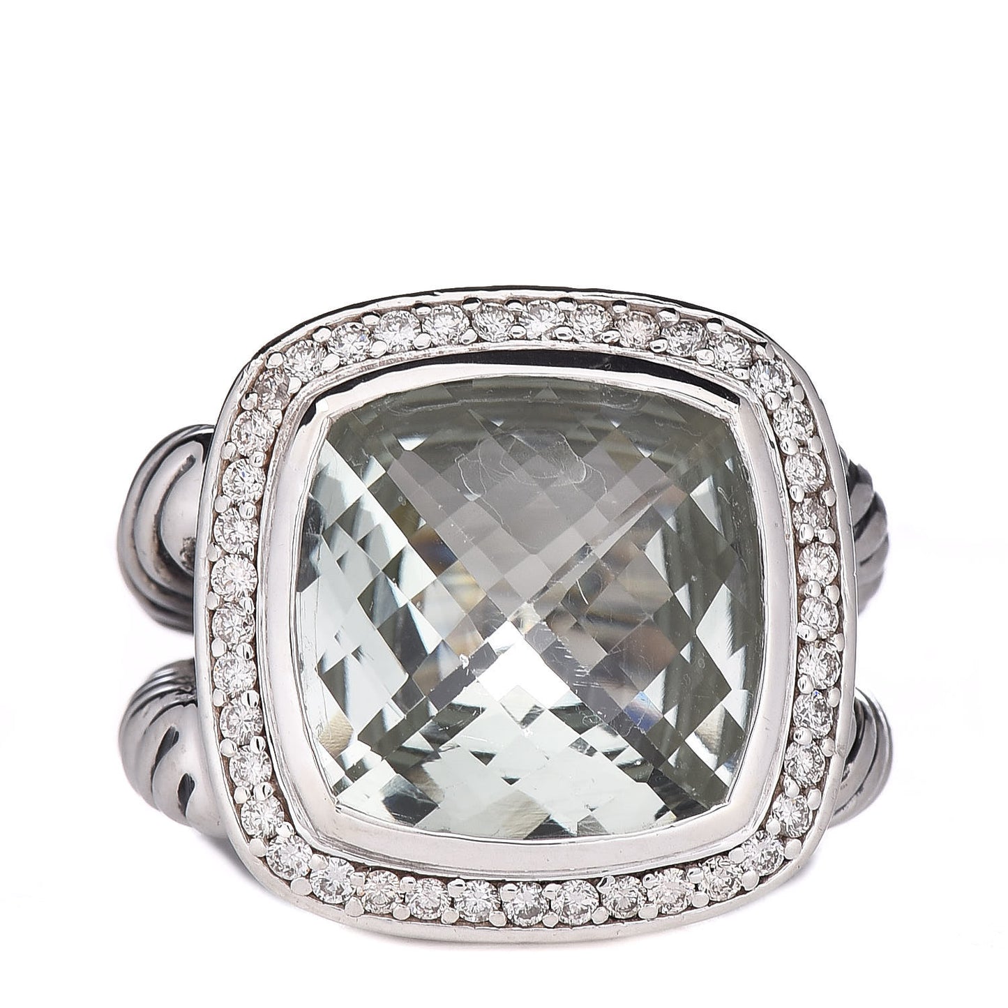 Sterling Silver Diamond Prasiolite 14mm Albion Ring 54 7