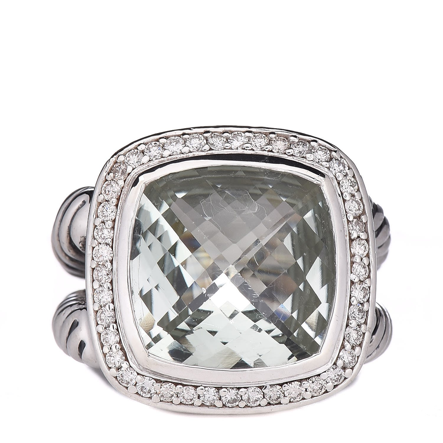 David Yurman Sterling Silver Diamond Prasiolite 14mm Albion Ring 54 7 1 of 5