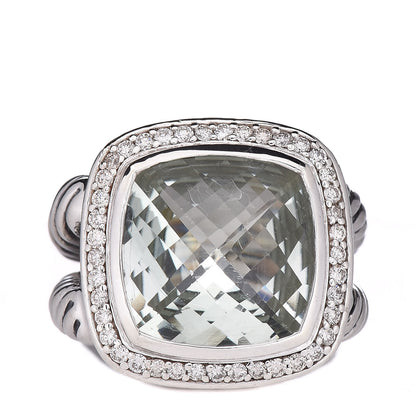 David Yurman Sterling Silver Diamond Prasiolite 14mm Albion Ring 54 7 1 of 5