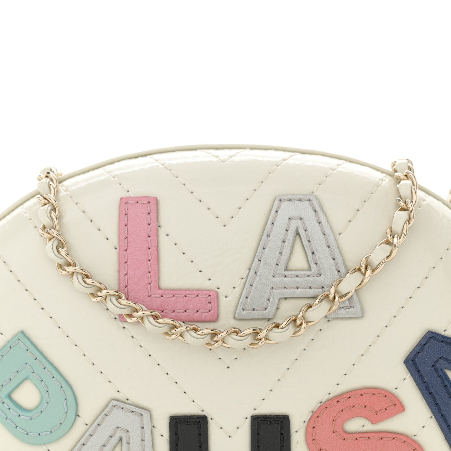 Embroidered Lambskin Chevron Quilted La Pausa Evening Bag White