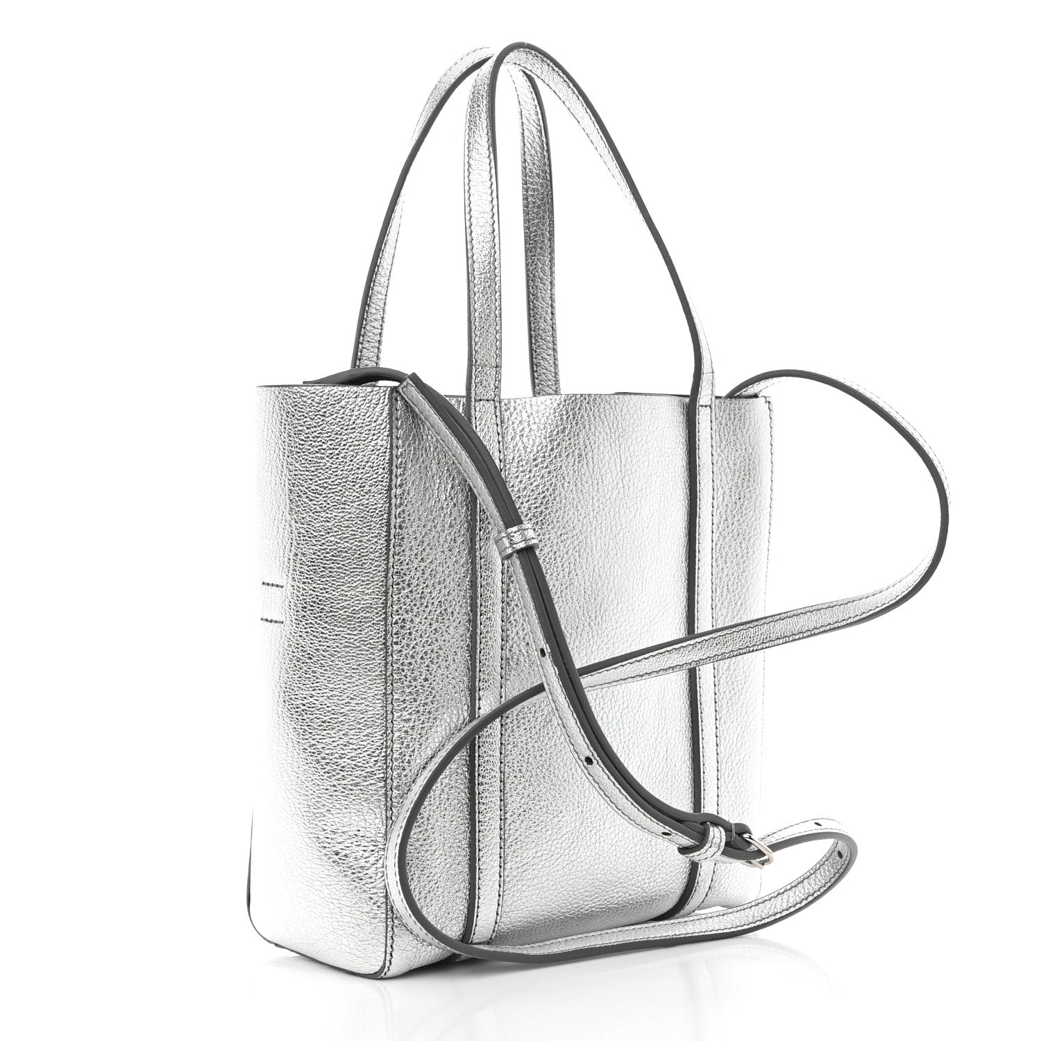 Balenciaga Metallic Goatskin Logo XXS Everyday Tote Argent Black 3 of 12