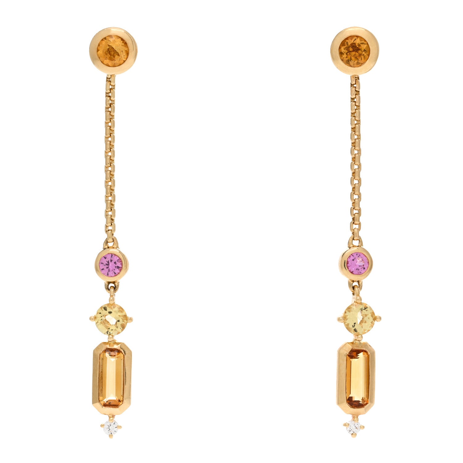David Yurman 18K Yellow Gold Diamond Citrine Yellow Beryl Pink Sapphire Novella Drop Earrings 1 of 3