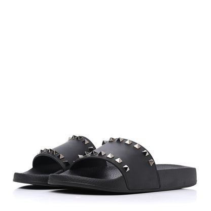 Valentino Garavani Rubber Rockstud Slide Sandals 38 Black 3 of 10
