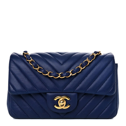 Chanel Lambskin Chevron Quilted Mini Rectangular Flap Blue 1 of 12