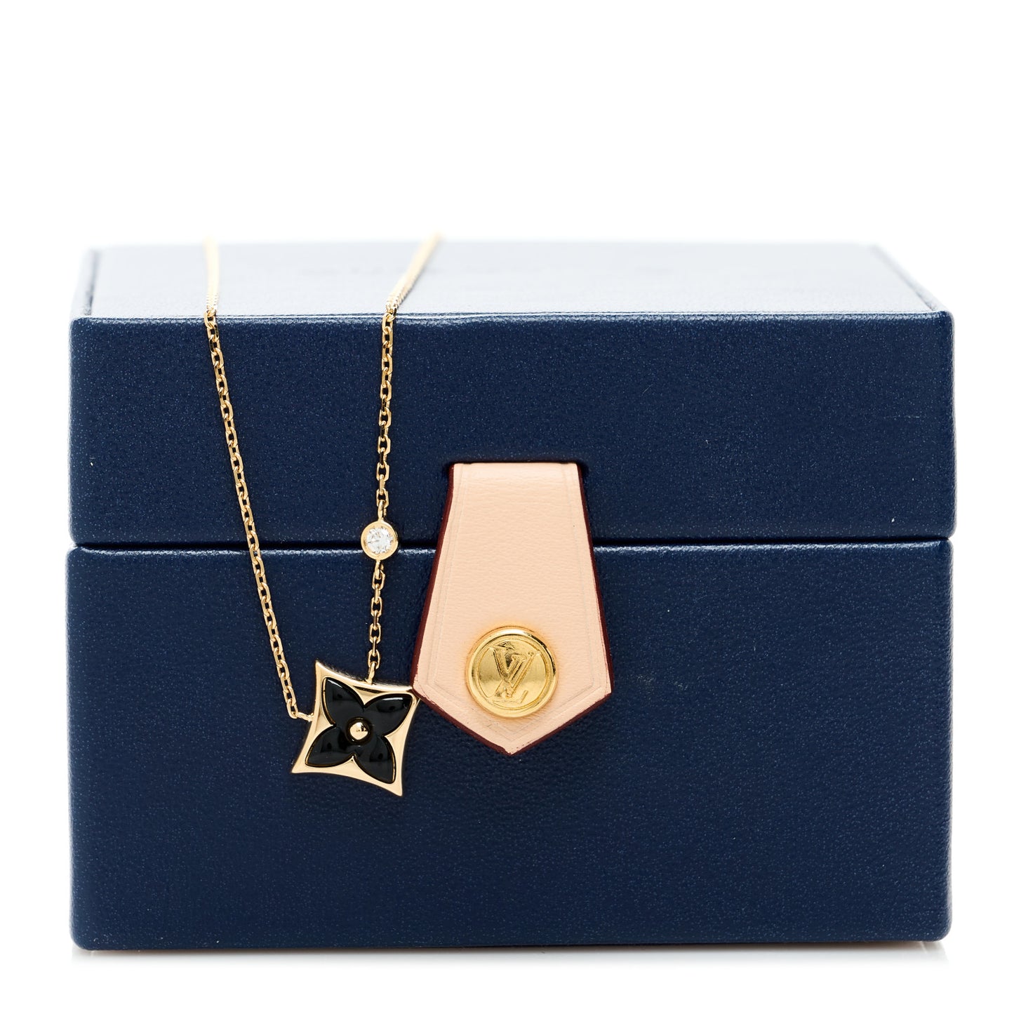 18K Yellow Gold Diamond Black Onyx Color Blossom BB Star Pendant Necklace