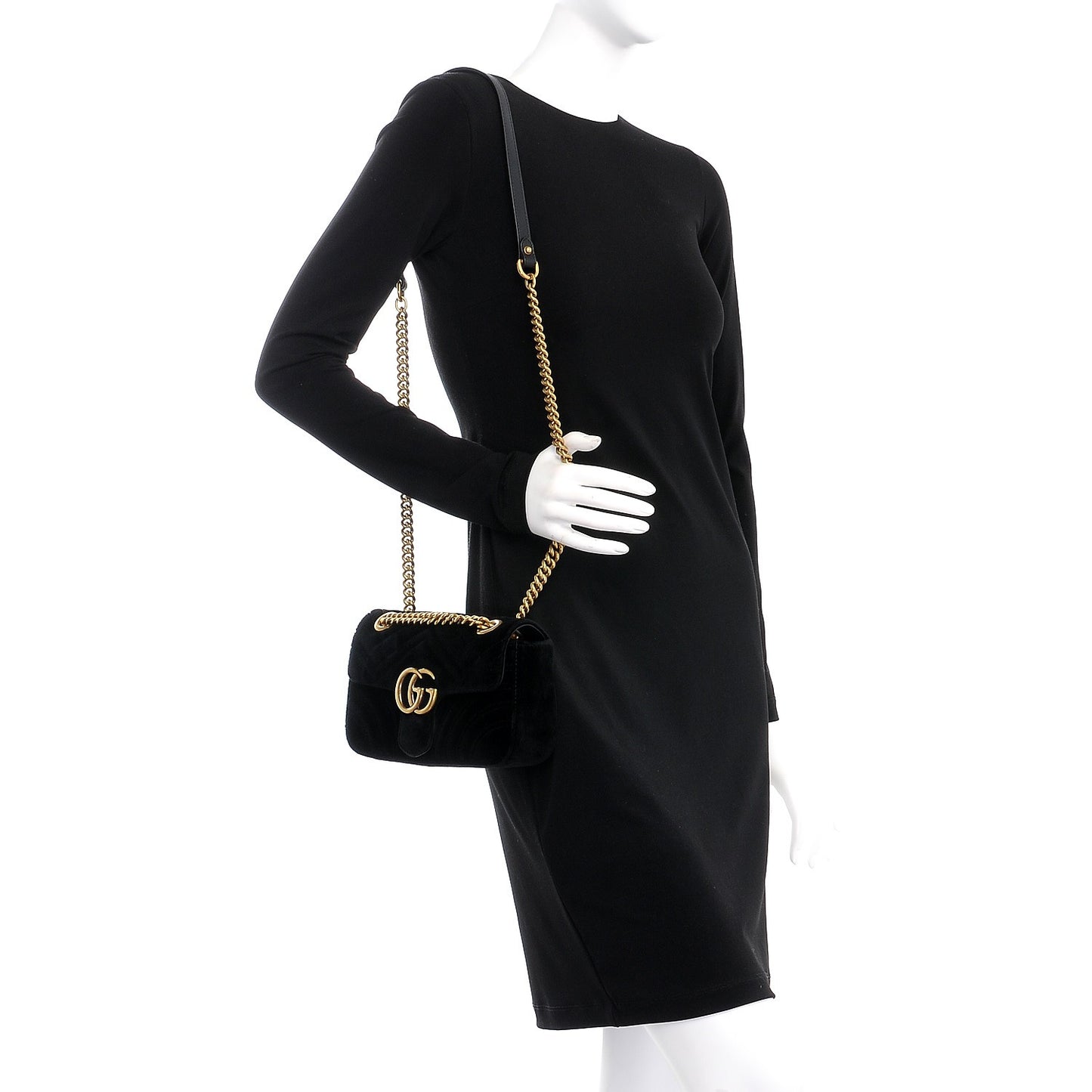 Velvet Matelasse Mini GG Marmont Shoulder Bag Black