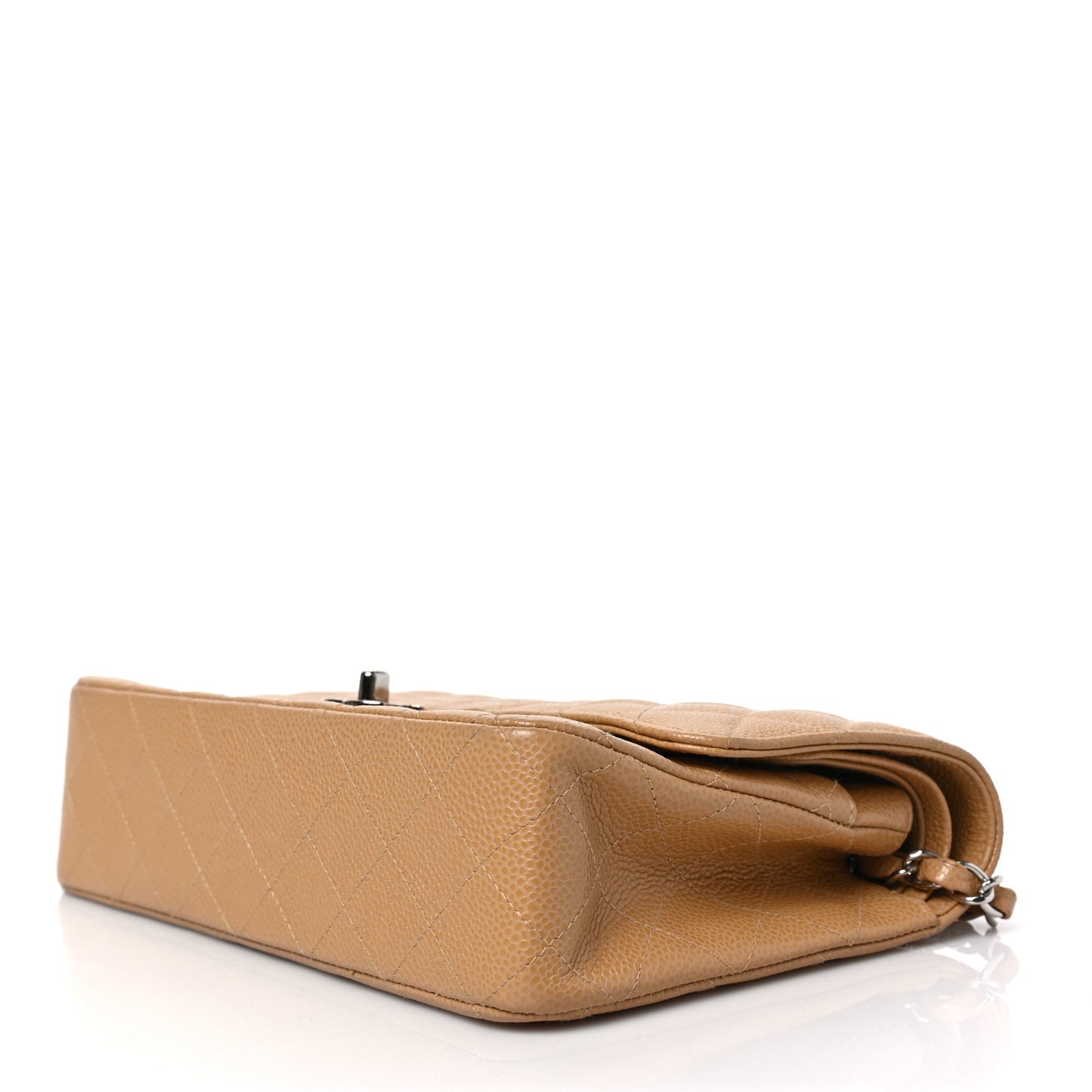 Caviar Quilted Medium Double Flap Beige