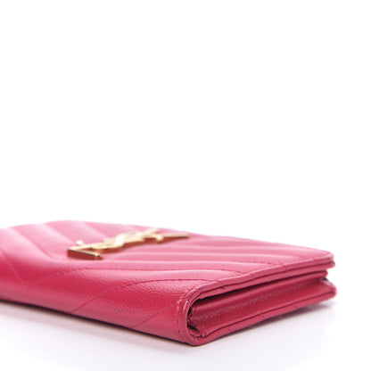 Saint Laurent Grain De Poudre Matelasse Chevron Monogram Zip Around Wallet Fuchsia 7 of 11