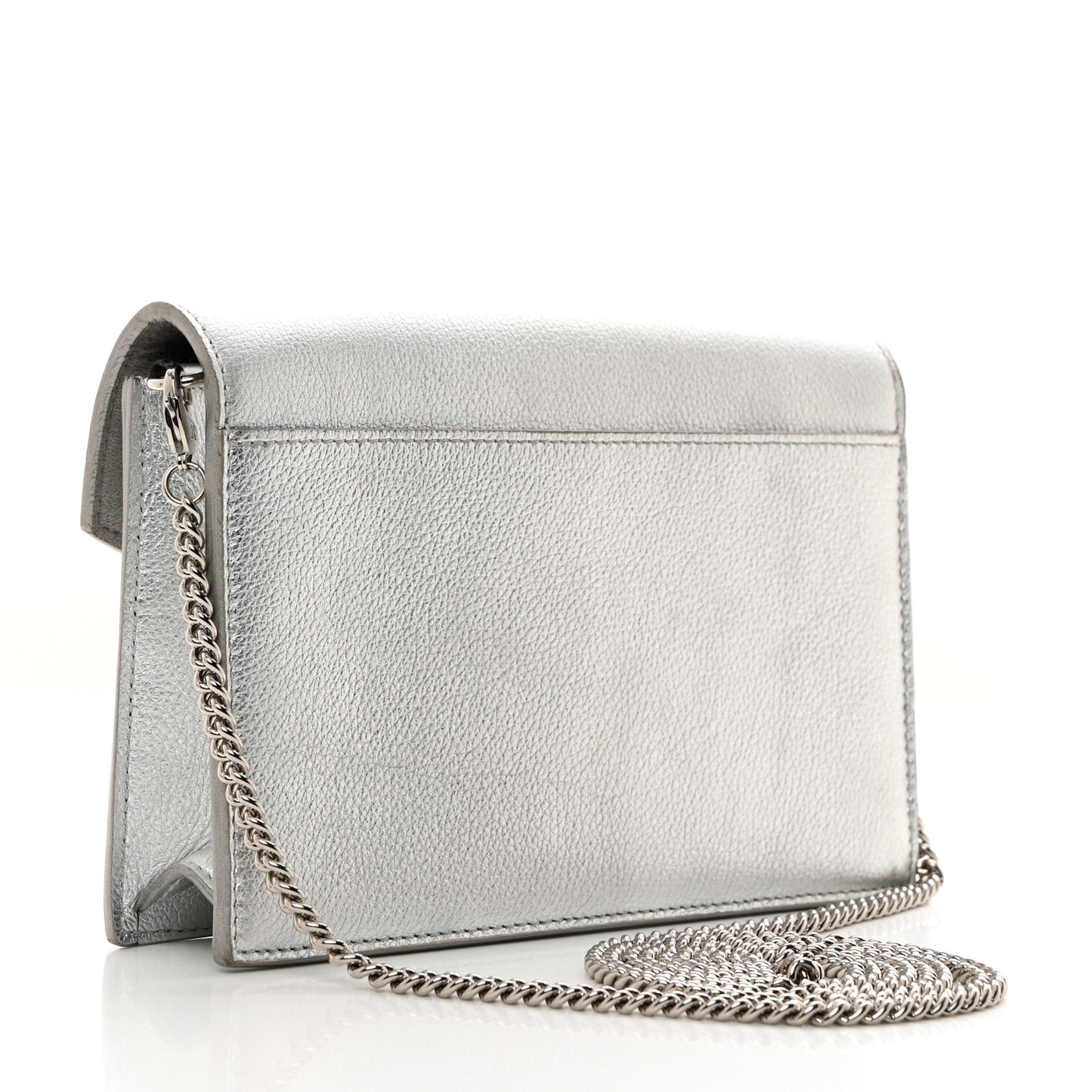 Metallic Soft Calfskin Mylockme Chain Pochette Silver
