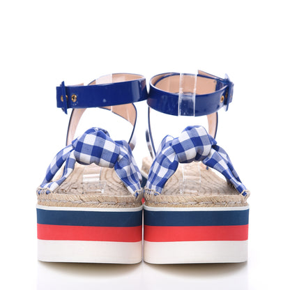 Gucci Patent Cotton Gingham Sefir Espadrille Platform Sandals 40 Blue White 2 of 9